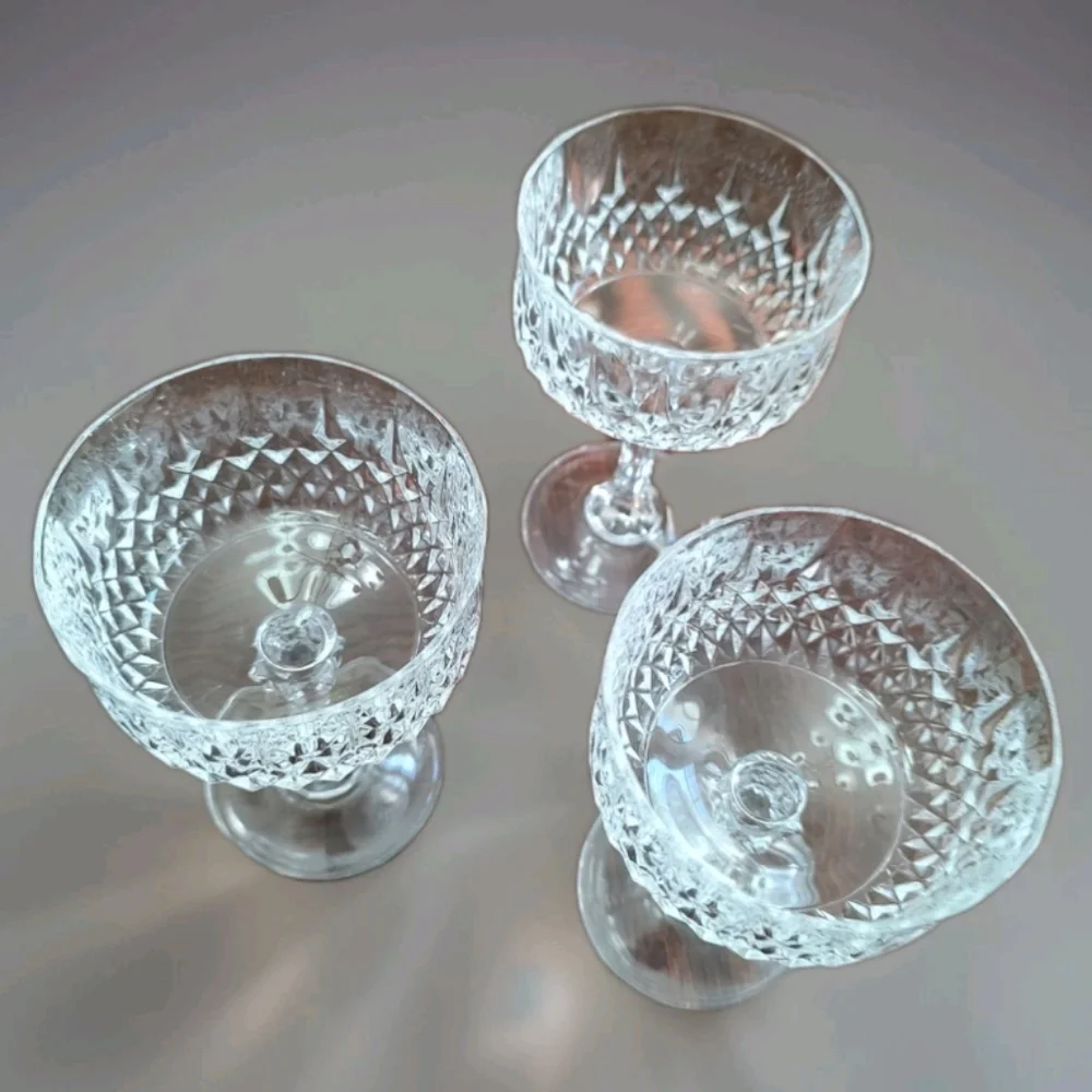3 Cristal D'Arque Stemmed Diamond Cut Longchamp Sherbet/Parfait/Wine Glasses - Picture 7 of 8